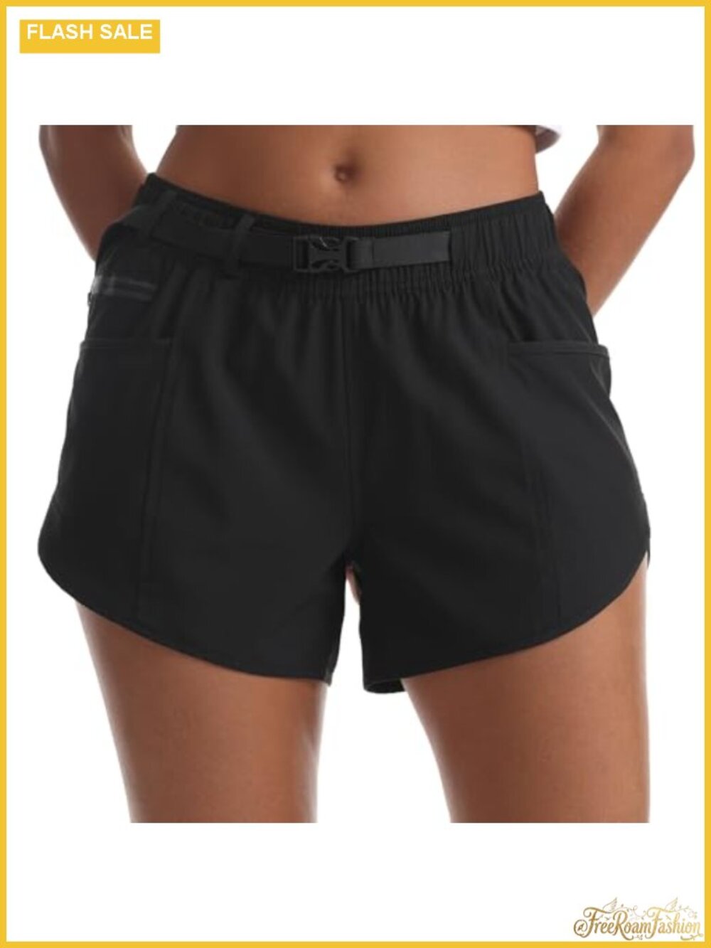 Women's Quick-Dry Athletic Hiking Shorts with Liner, 3 Pockets, Belted Waist